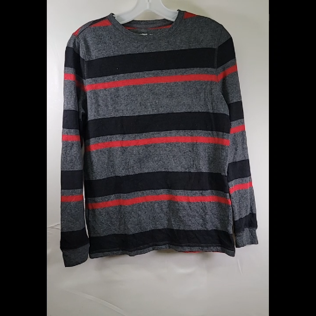 Men's Long Sleeve Striped T-Shirt in Gray, Black, and Red