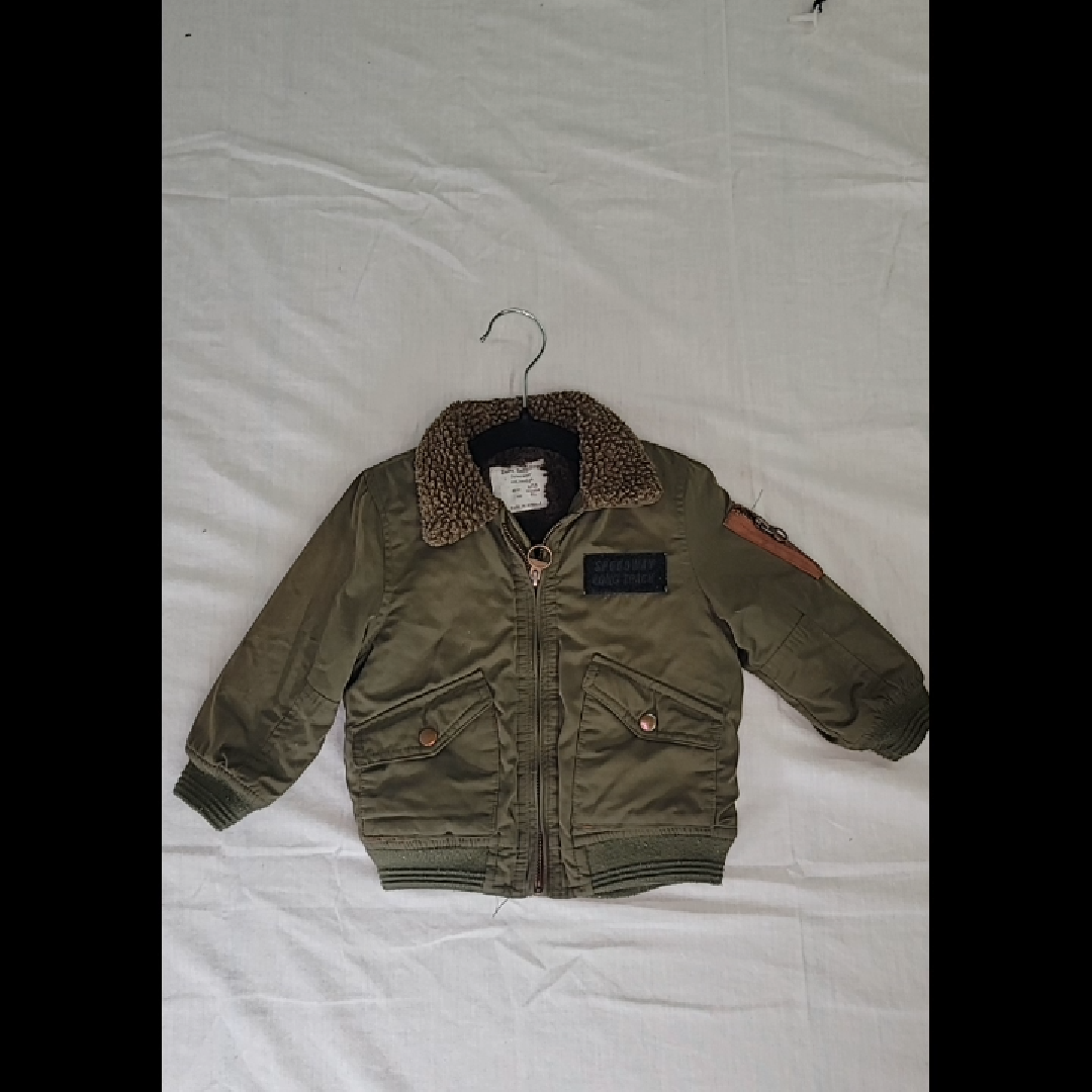 Zara Baby Boy Olive Green Fur Lined Bomber Jacket Size 9-12 MO