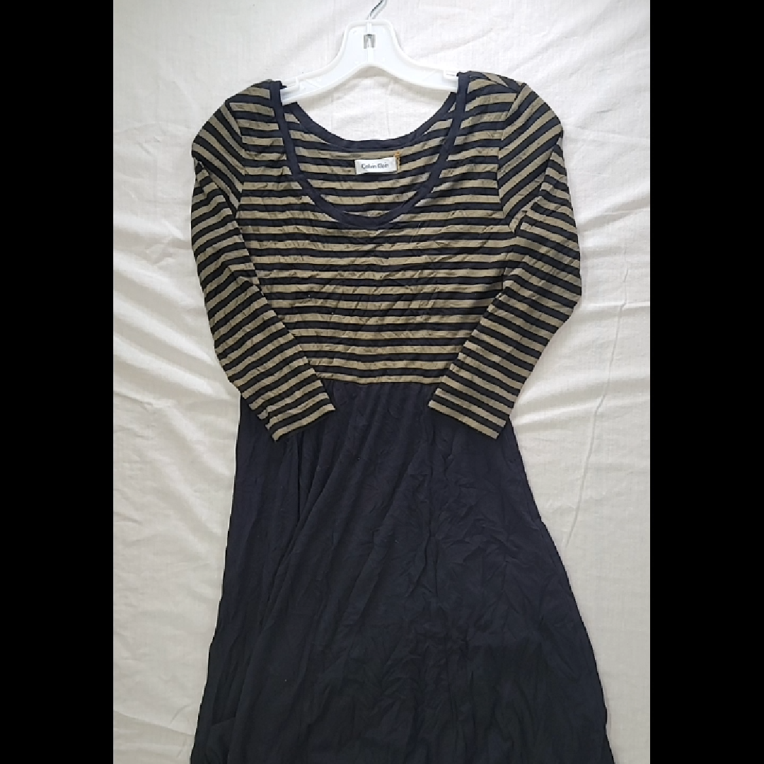 Calvin Klein Striped Dress in Black and Tan