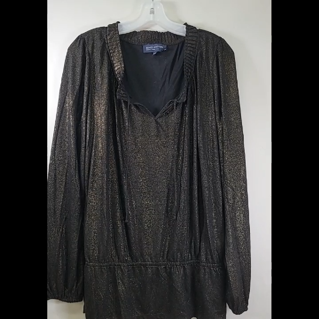 Stylish Black Metallic Top with Long Sleeves Size XL