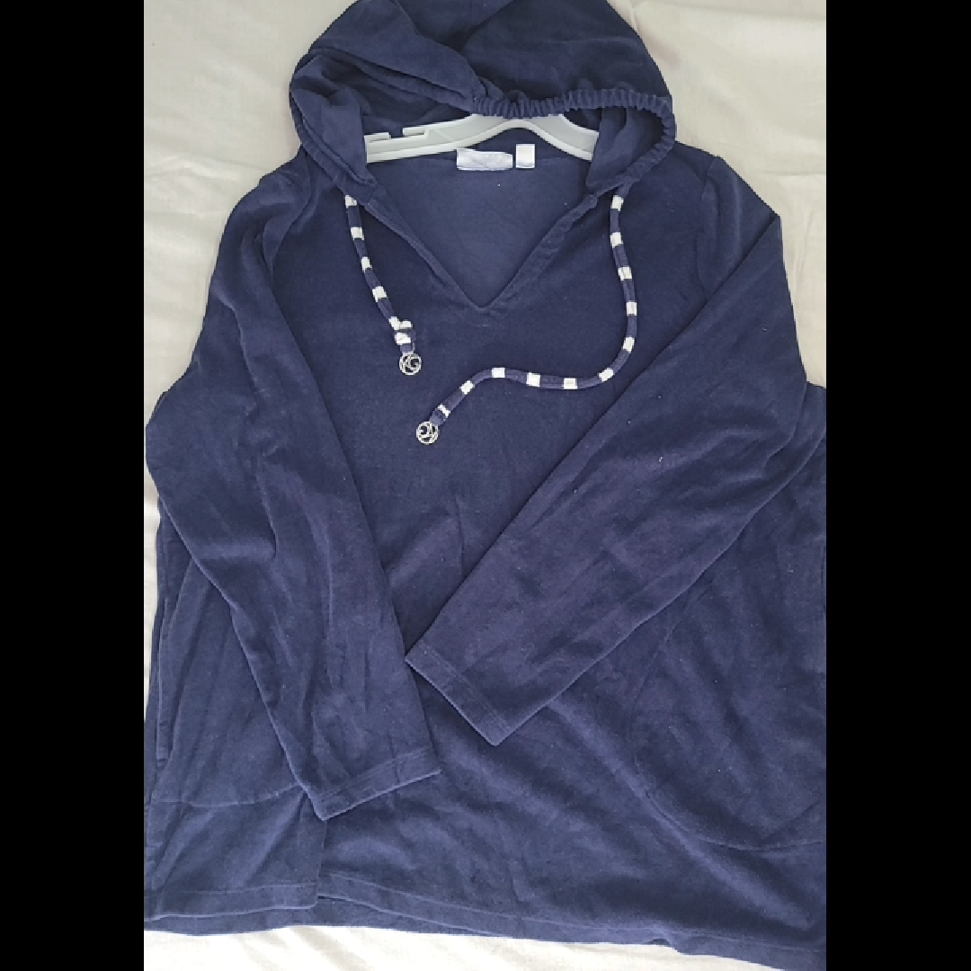 Belle Beach Navy Blue Hooded V-Neck Sweatshirt - XL