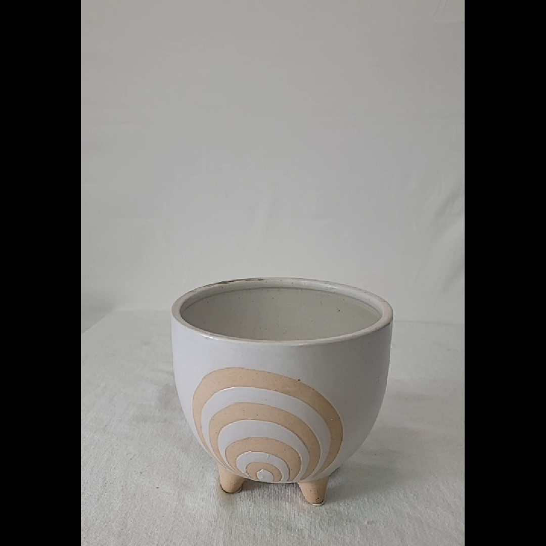 Elegant White and Beige Ceramic Plant Pot