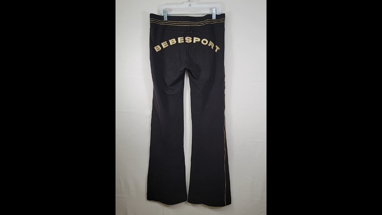 Vintage BEBE Sport Track Yoga Flared Leg Pants Black Size M