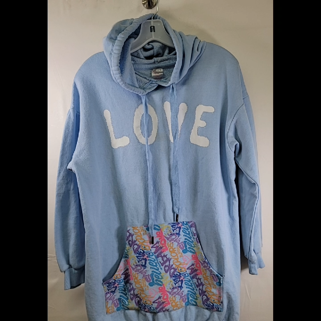 Cozy Light Blue Love Hoodie with Colorful Pocket
