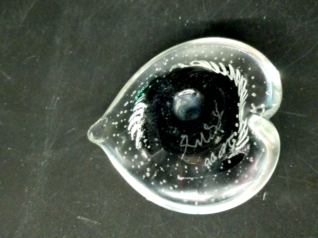 Randy Strong Signed Glass Heart Paperweight