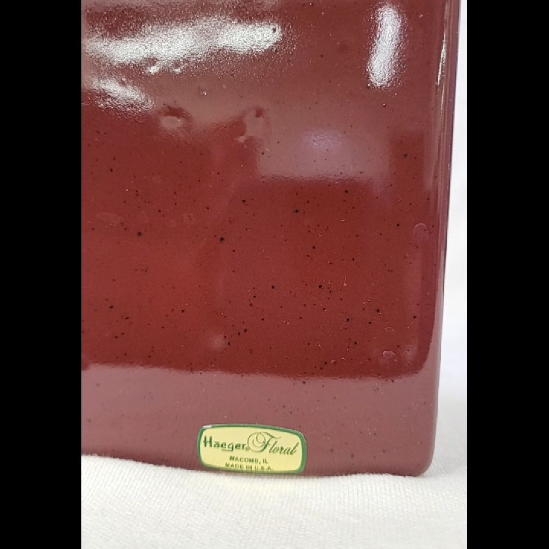 Haeger Pottery Dark Mauve Hand Painted Sq 12" Vase 1990 VTG 4438 ORIGINAL