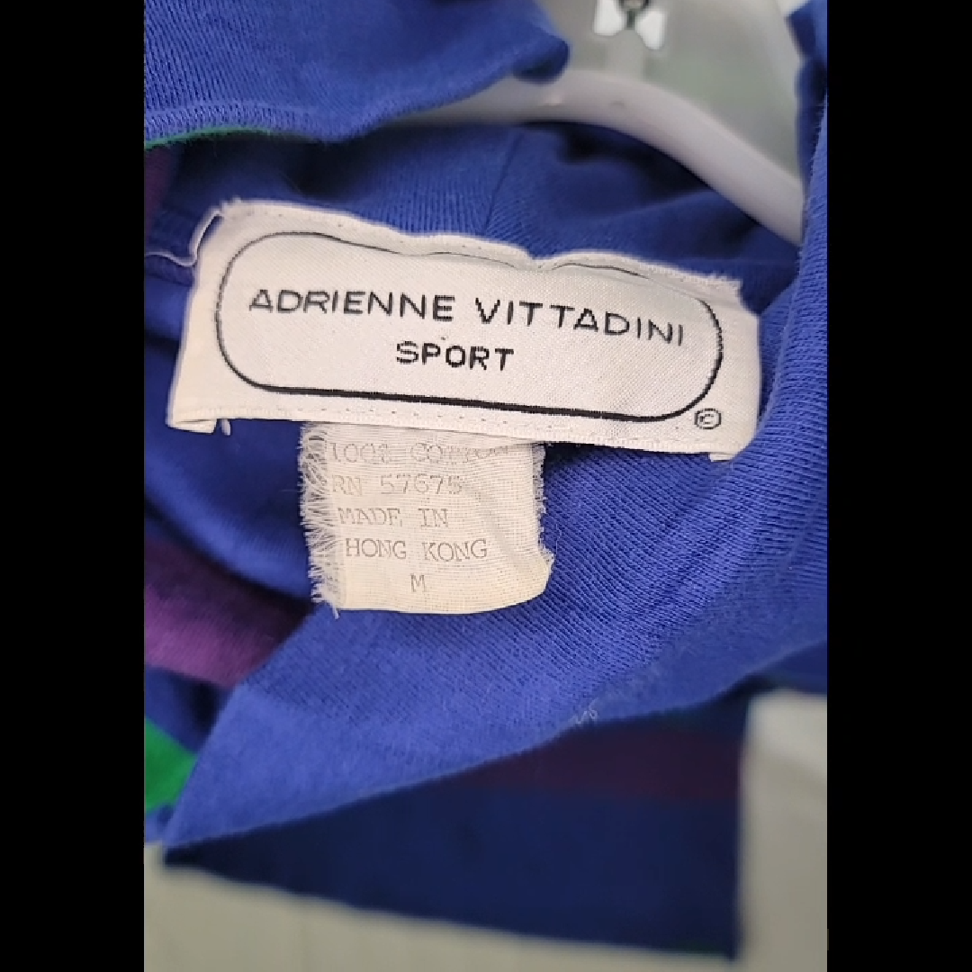 Vintage Adrienne Vittadini Sport Striped Long Sleeve Top w/Pockets Size M