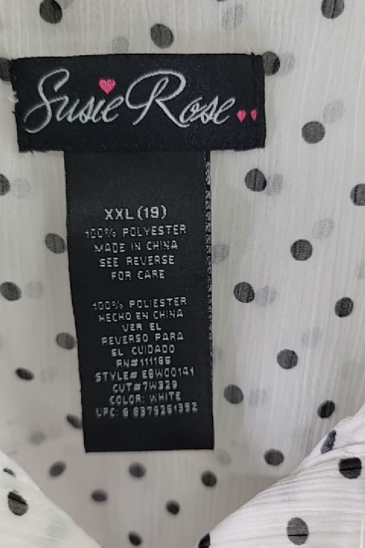 Susie Rose Women's White and Black Polka Dot Button-Down Top Size XXL