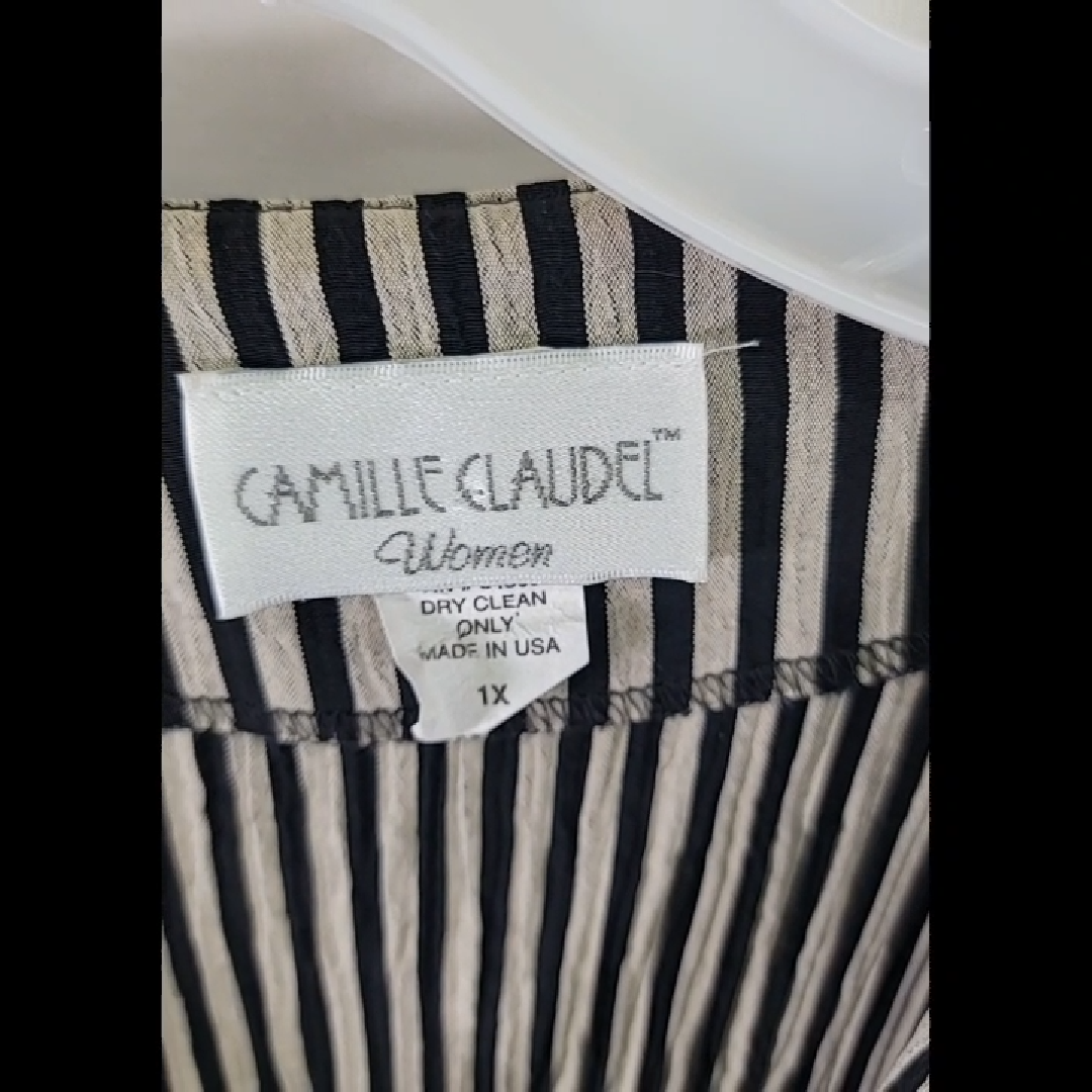 Vintage Camille Claudel Black and White Striped Blouse Size 1X