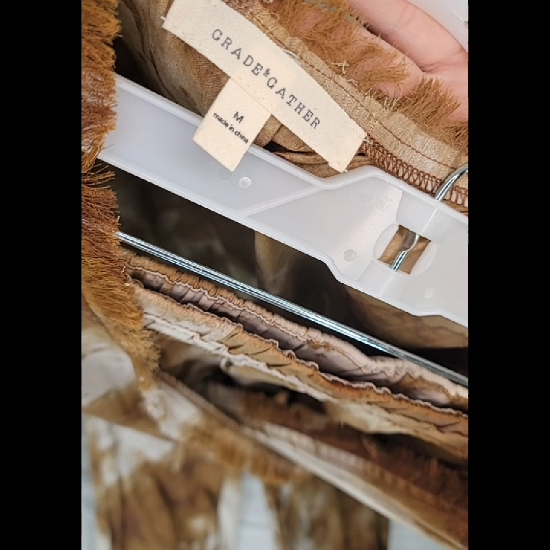 Grade Gather Tie-Waist Top and Pants Set - Brown/Beige Tie-Dye Print Pants Size S, Top Size M