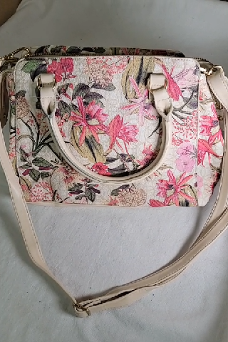 Floral Print Cream Handbag