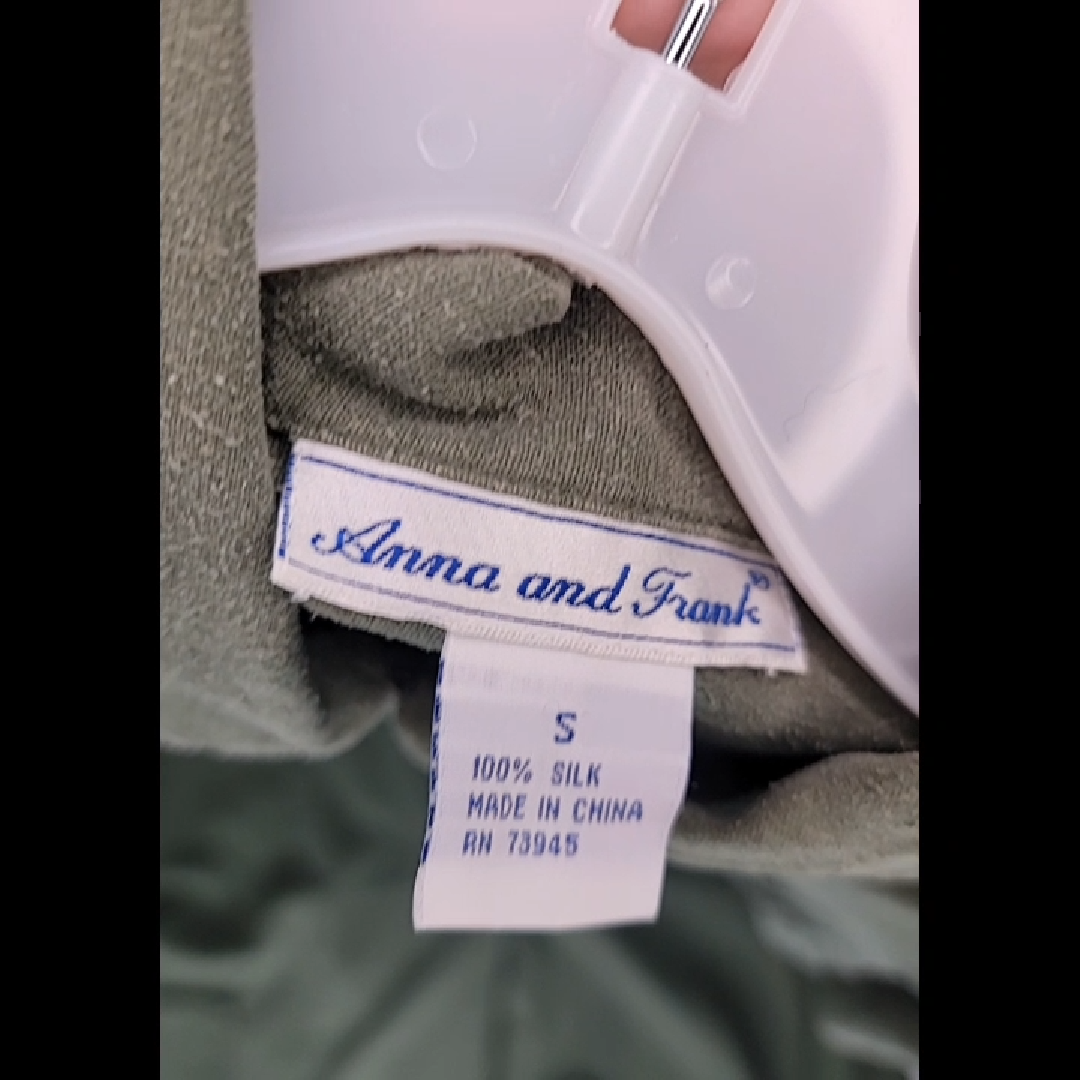 Vintage Anna and Frank Olive Green Silk Skirt & Blouse Set Size S