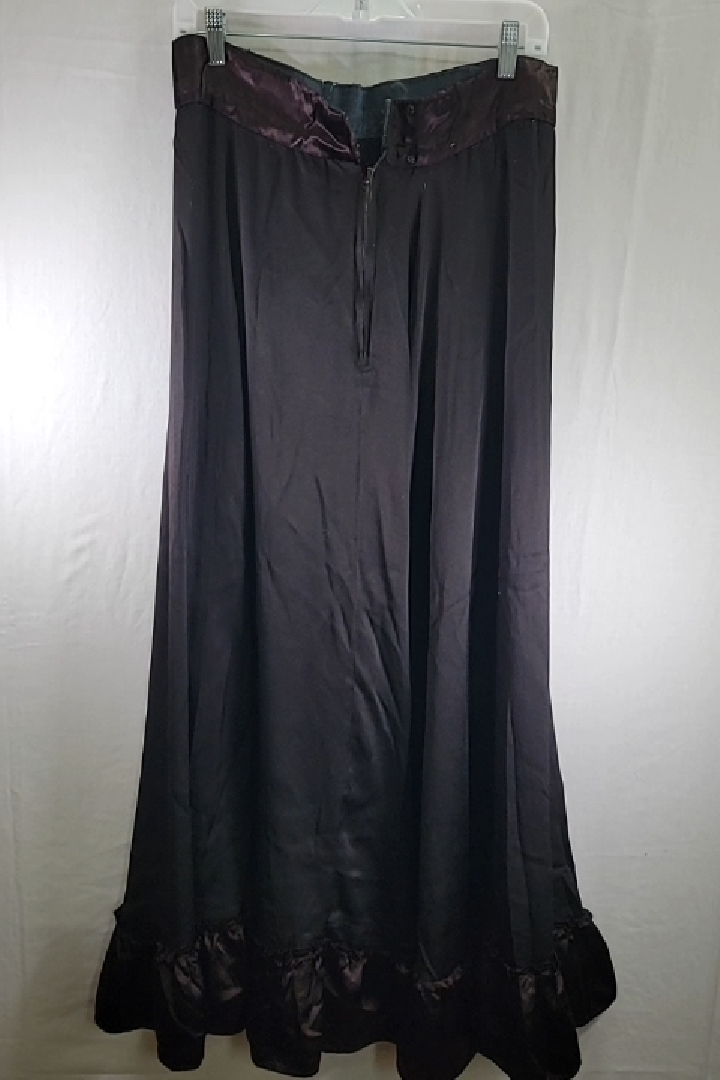 Elegant Black Midi Skirt with Burgundy Trim Handmade - Size M