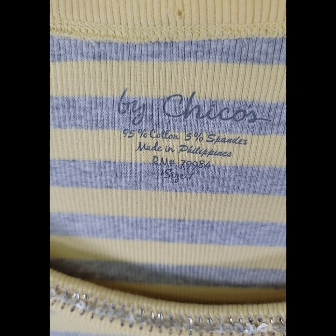 Chicos Yellow and Gray Striped Top Size S