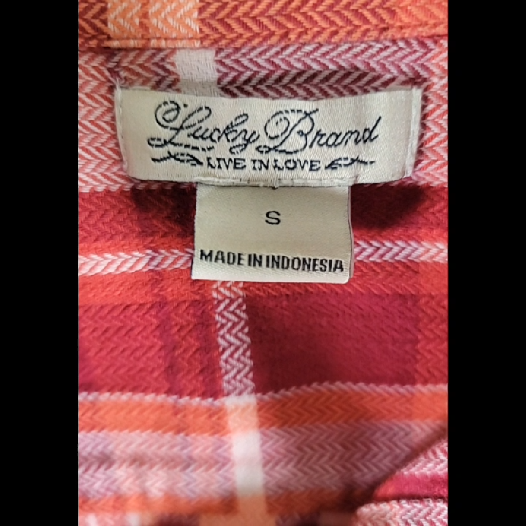 Lucky Brand Plaid Button-Down Shirt - Orange/Red/White Size S