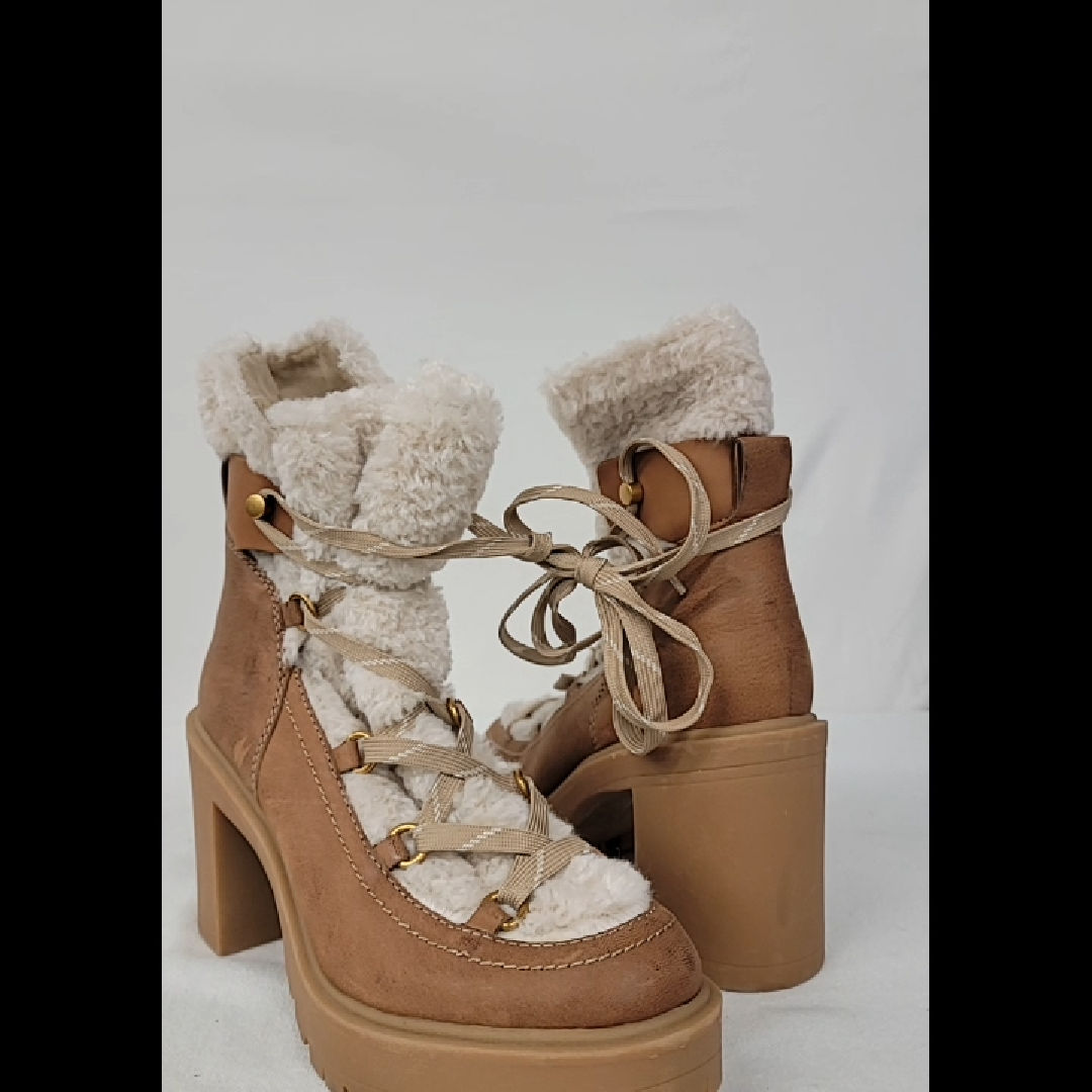 Dolce Vita Celtic Boots Brown Leather Lug Sole Faux Fur Size 8.5