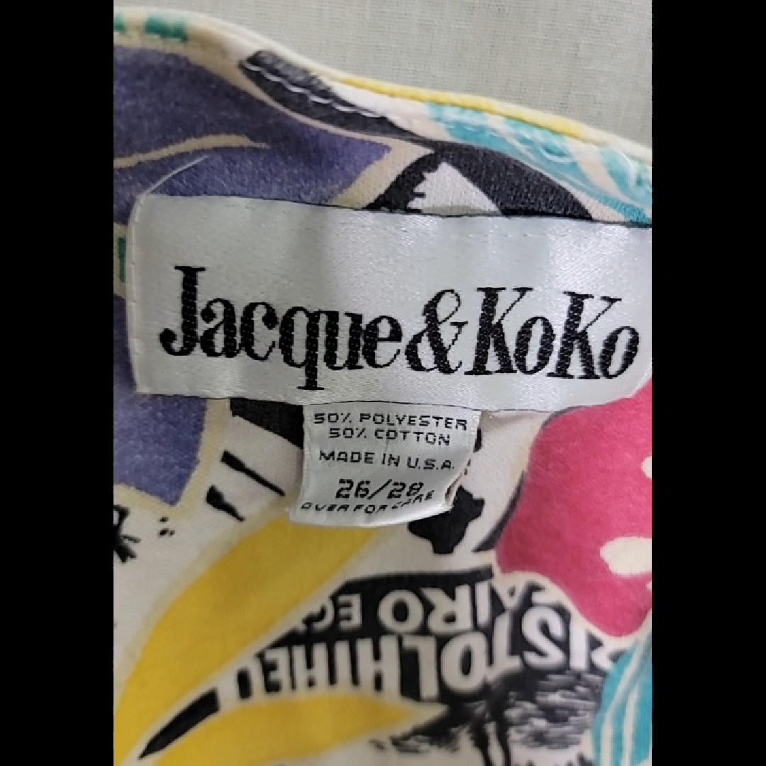Vintage Jacque & Koko Women's Multicolor Floral Print T-Shirt with Shoulder Pads Size 3X