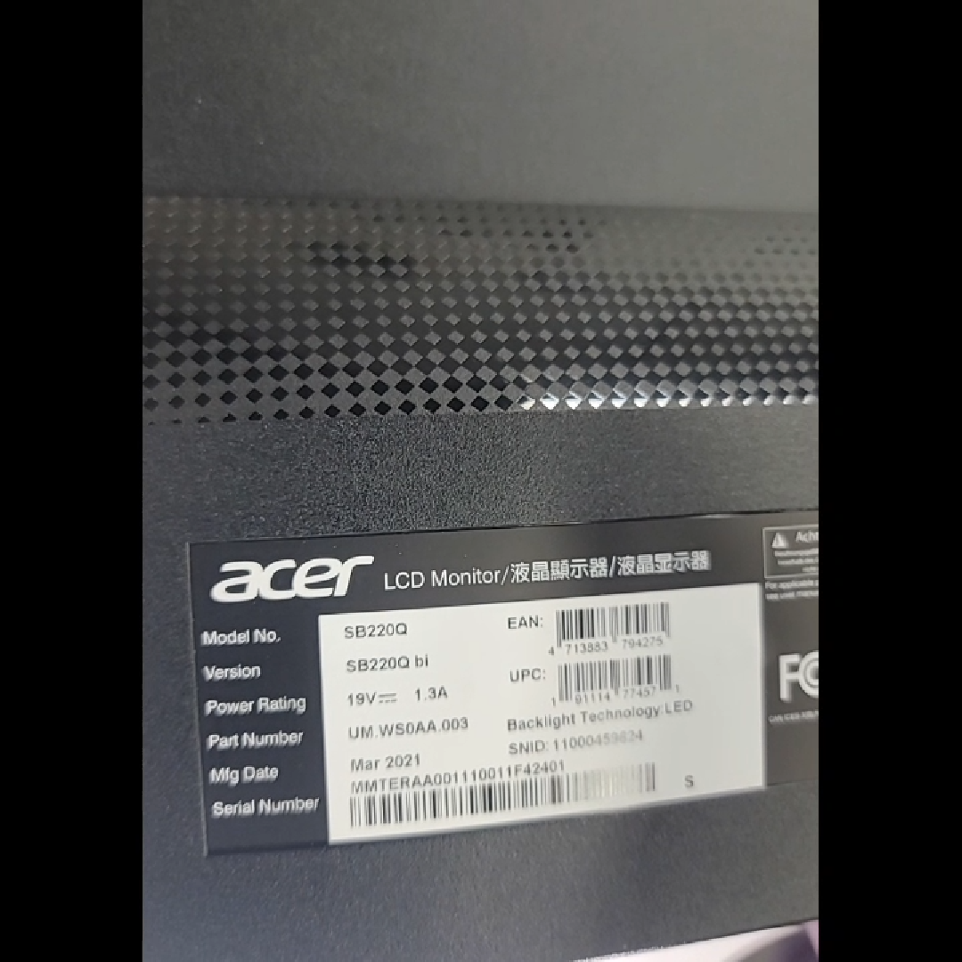 Acer SB220Q 21.5-inch Full HD Monitor With Power Cable & HDMI Cord
