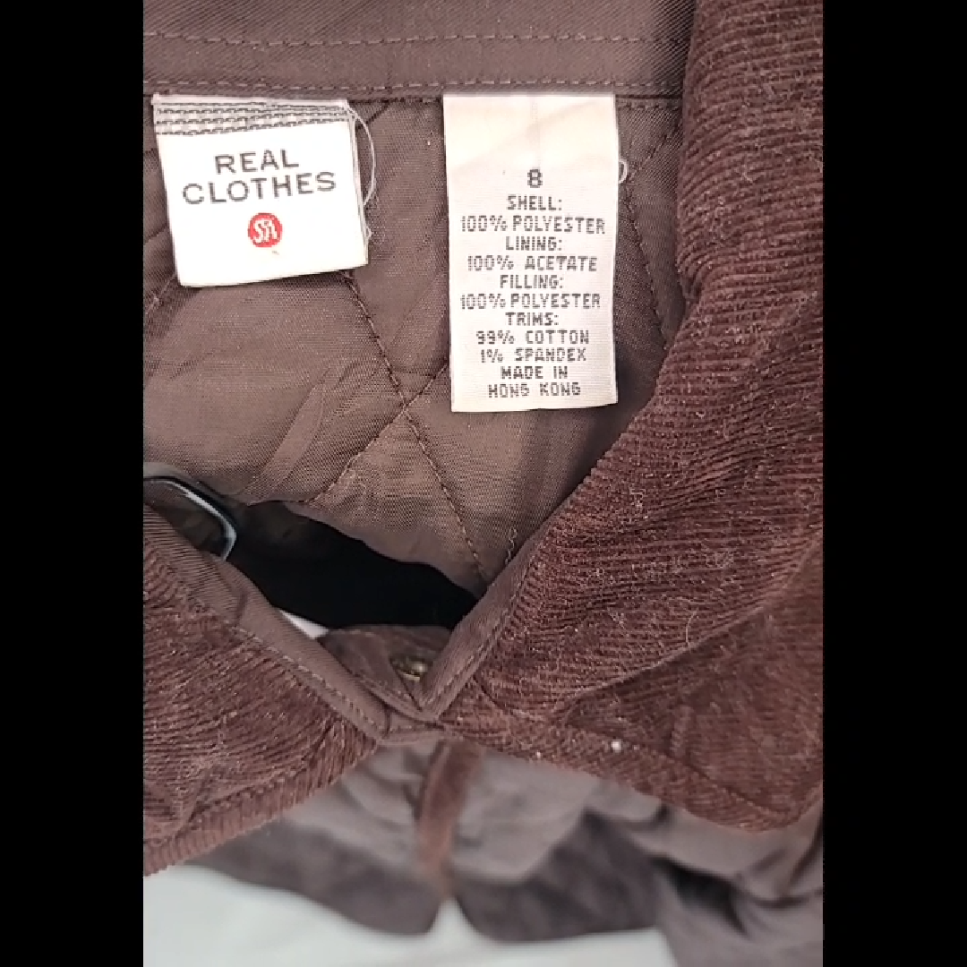 Real Clothes Quilted Jacket Corduroy Collar Size 8 (M)