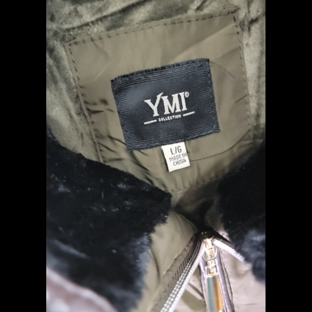 YMI Women's Green Quilted Vest With Faux Fur Neck Size L