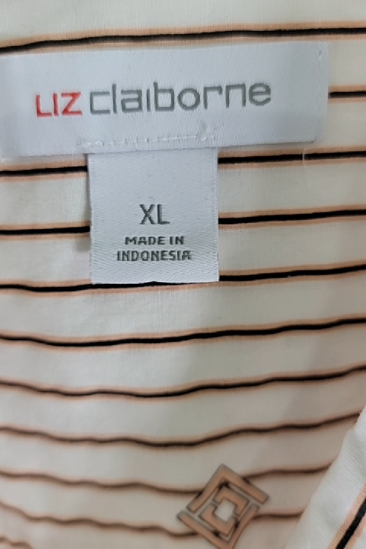 Liz Claiborne Women's Off-White Striped Button-Down Shirt Size XL