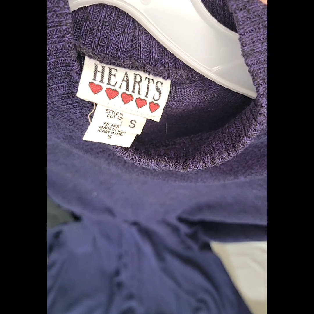 Vintage HEARTS Women's Dark Purple Knit Dress With Belt Size S