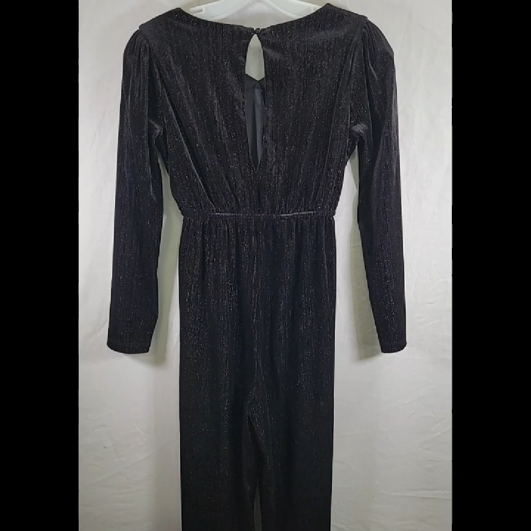Three Pink Hearts Girl's Black Glitter Velvet Jumpsuit Size XL