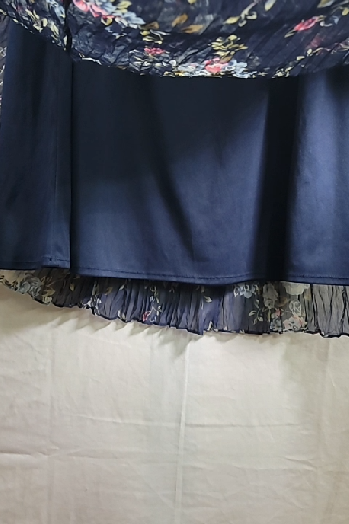 Chadwicks Navy Blue Chiffon Crinkle Lined Maxi Skirt Size L