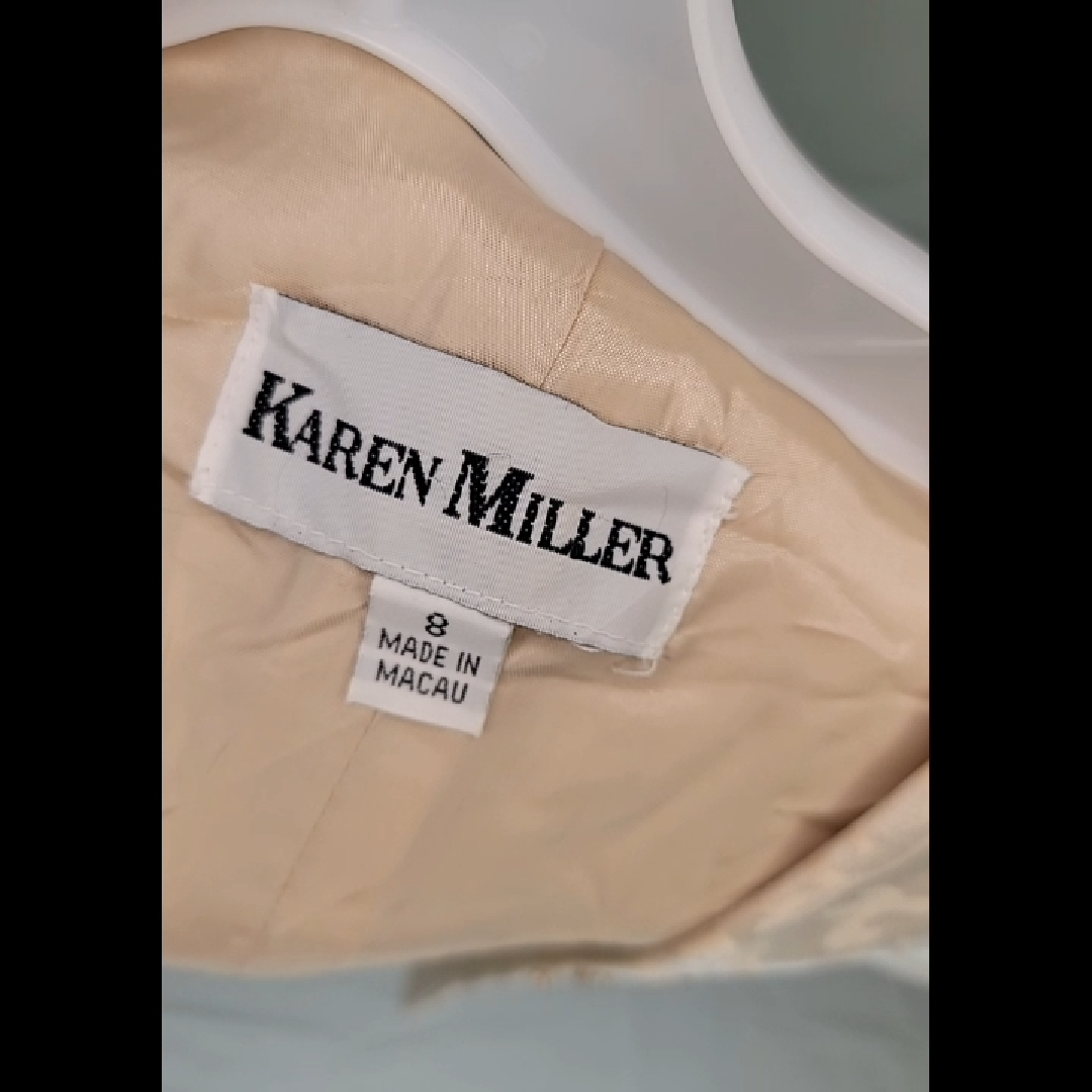Karen Miller Beige Embroidered Short Sleeve Jacket Size 8 (M)