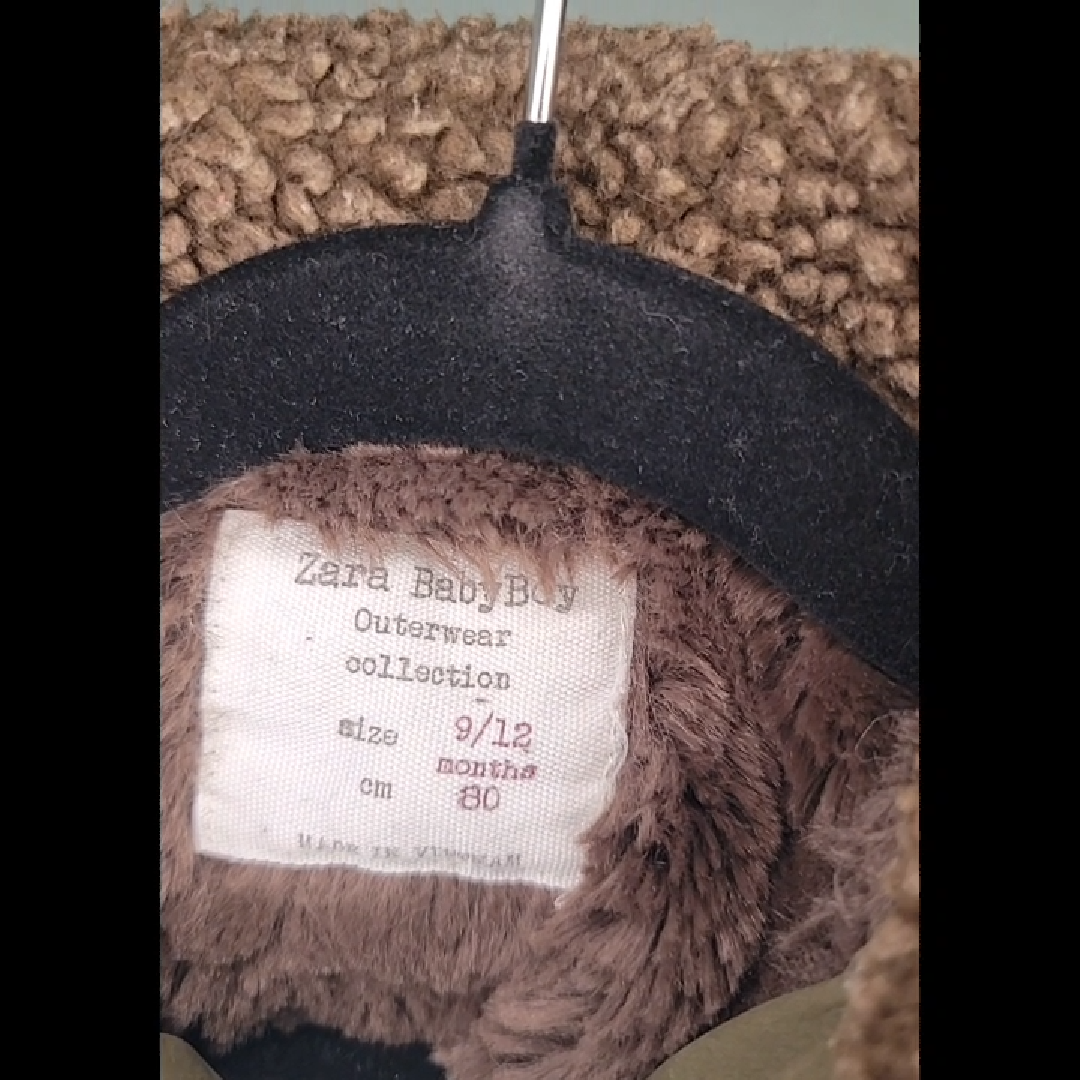 Zara Baby Boy Olive Green Fur Lined Bomber Jacket Size 9-12 MO