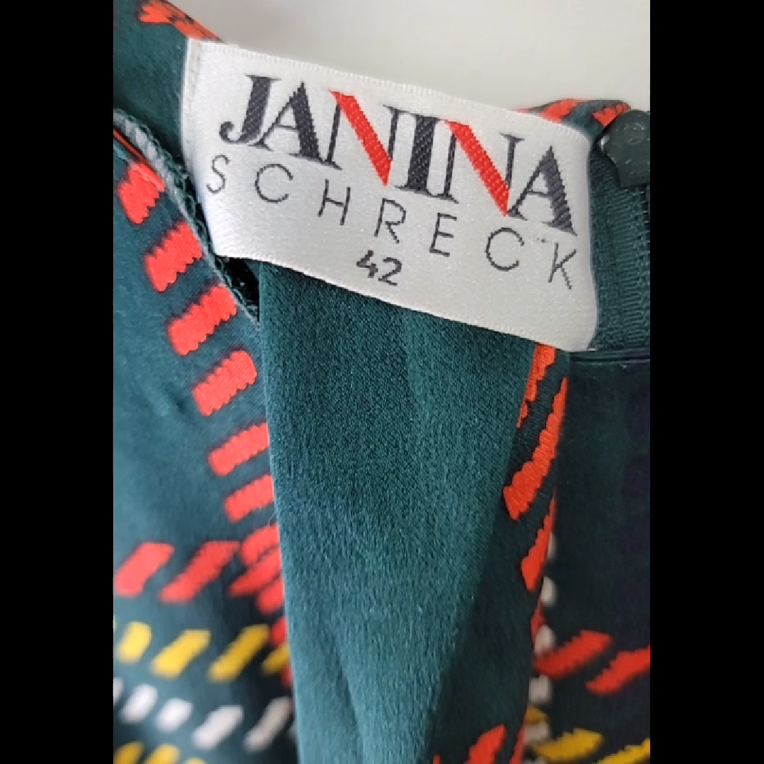Vintage Janina Schreck Stylish Multicolor Plaid Dress With Scarf and Belt Size 42