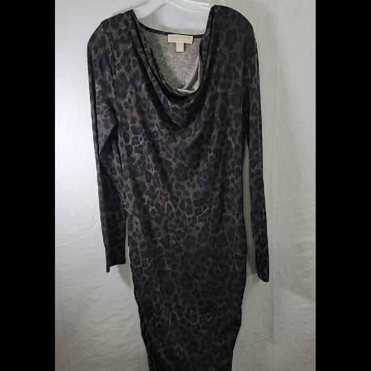 MICHAEL KORS Women's Dark Gray/Gray/Black Leopard Print Mini Dress - Size L