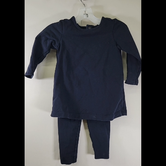 Primary.com Navy Cotton Dress and Leggings Set Size 6-12 MO
