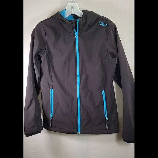 CMP Youth Black Jacket with Teal Hood Size M