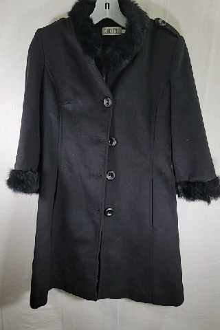 Mono Reno Women's Faux Fur Trimmed Black Coat  Size S