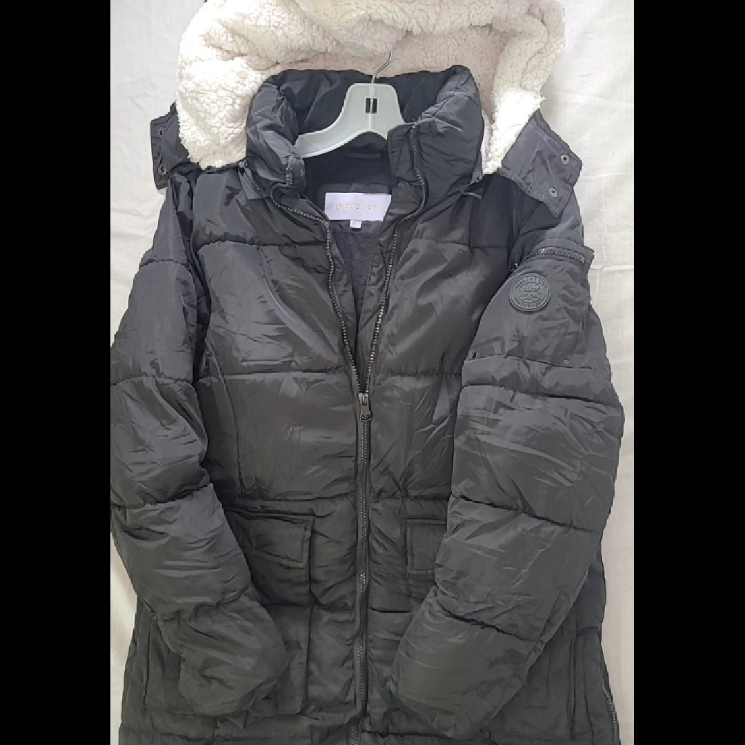 Madden Girl Women's Quilted Puffer Trench Coat Faux Fur Hood Size L