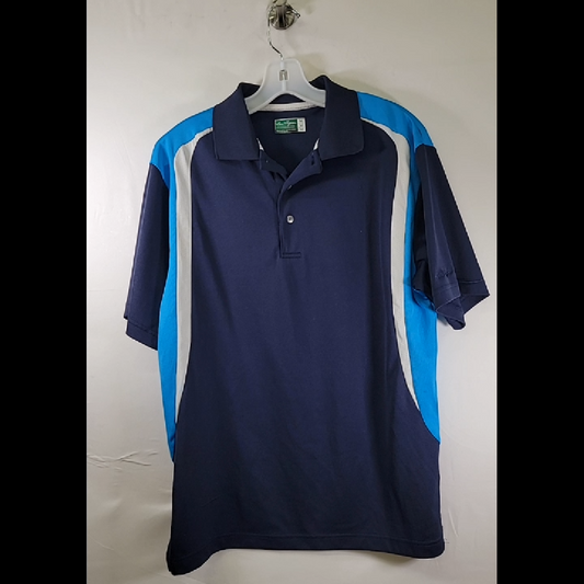 Hanes Men's Navy Blue Polo Shirt with Blue and White Accents