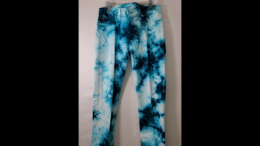 Hudson Tie Dye Marbled Teal Blue White Slim Straight Roll Jeans Size 26