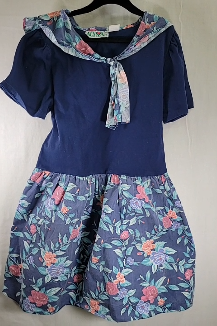 Vintage ALYSIA Floral Print Dress Size Kid's 14 (XL)
