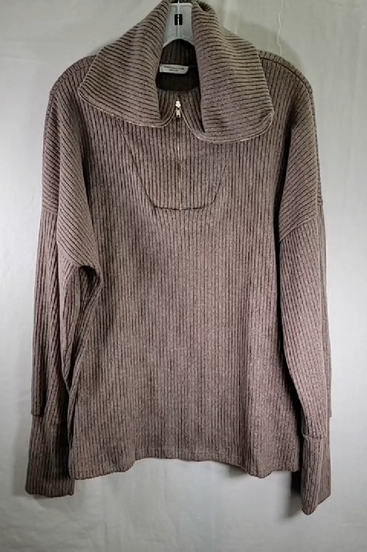 ChicSoul.Com Cozy Ribbed Zip-Up Knit Top Size 1XL