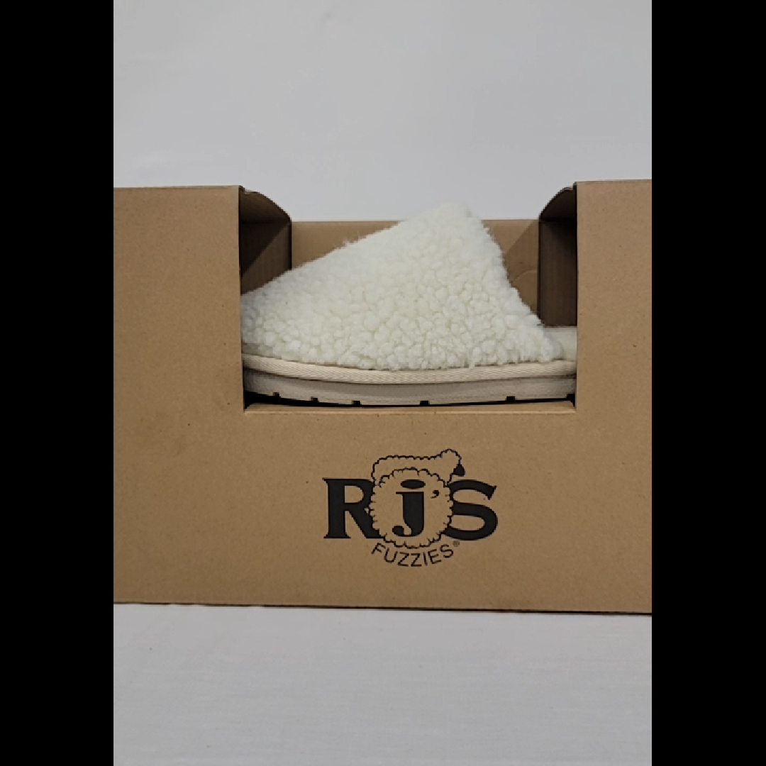 RJS Fuzzies Curly Wool Scuff Slippers - Cream - Large