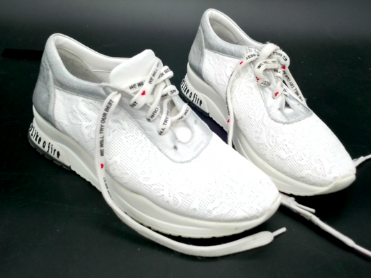 Life is Like a Fire White and Glittery Sneakers Size 7