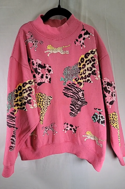 Vintage Pink Animal Print Sweatshirt Size L