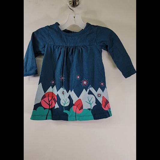TeaDark Blue Baby Dress with Colorful Mountain Design Size 6-12 MO