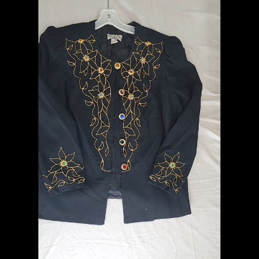 Elegant Black Jacket with Floral Embroidery 16 (XL)