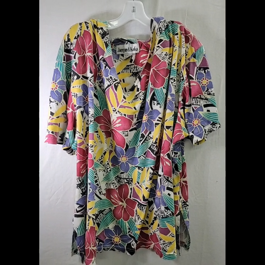 Vintage Jacque & Koko Women's Multicolor Floral Print T-Shirt with Shoulder Pads Size 3X
