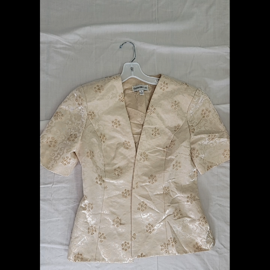 Karen Miller Beige Embroidered Short Sleeve Jacket Size 8 (M)