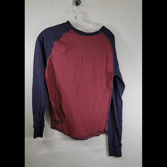 Men's Burgundy and Navy Long Sleeve Shirt