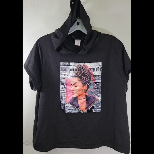 Rainbow Women's Graphic T-Shirt with Hood Size 1X