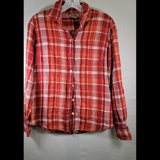 Lucky Brand Plaid Button-Down Shirt - Orange/Red/White Size S